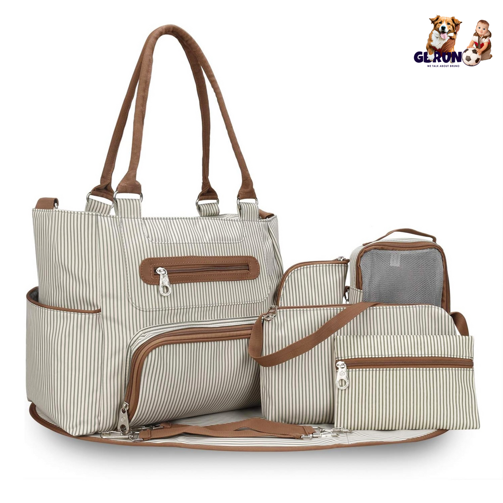 8Pcs Baby Nappy Diaper Bags Set for Mom Dad Mummy Handbags Multifunctional Diaper Changing Bags with Bottle Bag Mesh Bag Purse Diaper Pad 2 Burp Cloth