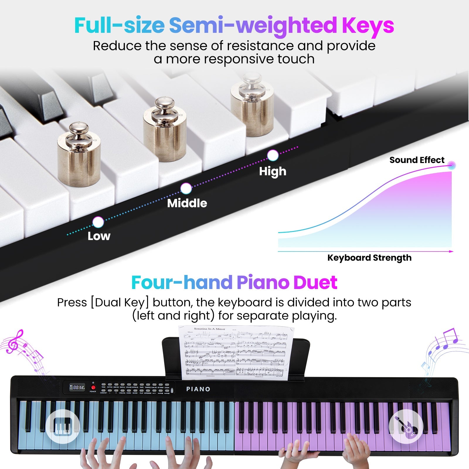 88 Key Foldable Electric Keyboard Piano with Wireless MIDI and Dual Speakers-Black