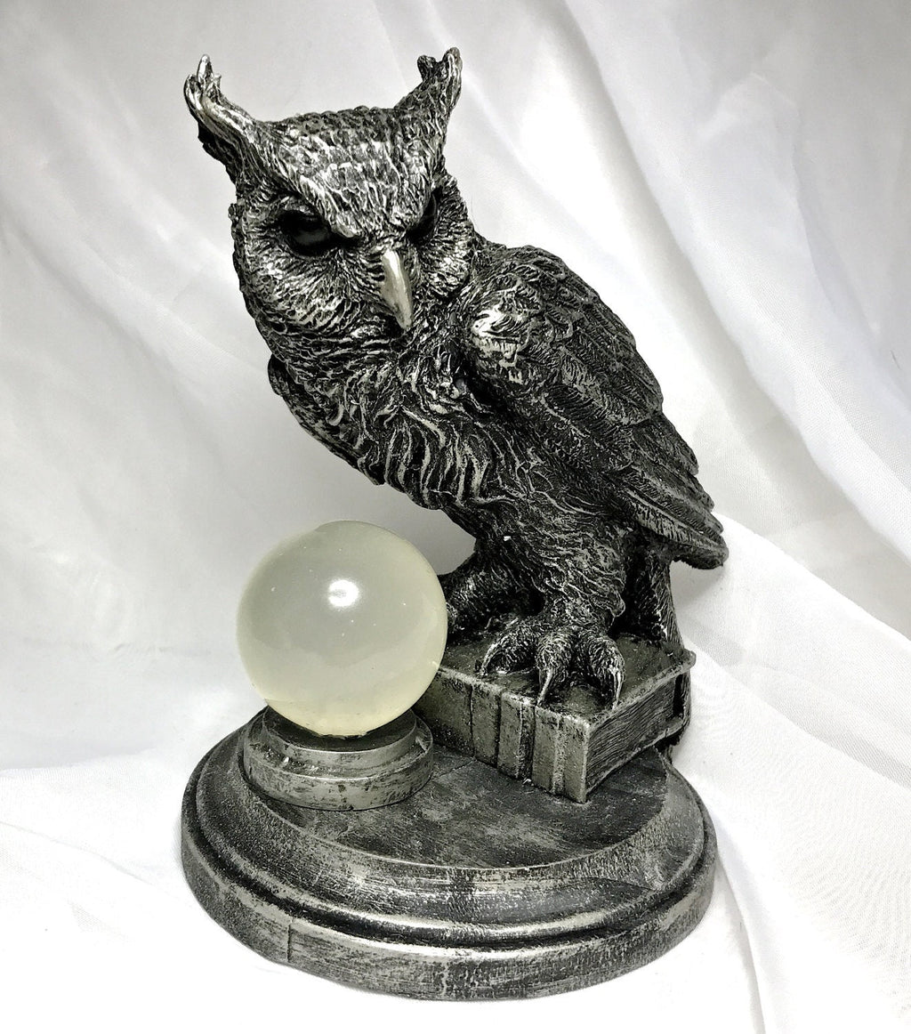 Horned Owl: Witch’s Familiar Statue, Hand Painted Resin Sculpture | Pagan Folklore Owl Figurine | Witchy Art for Gothic Home Decor