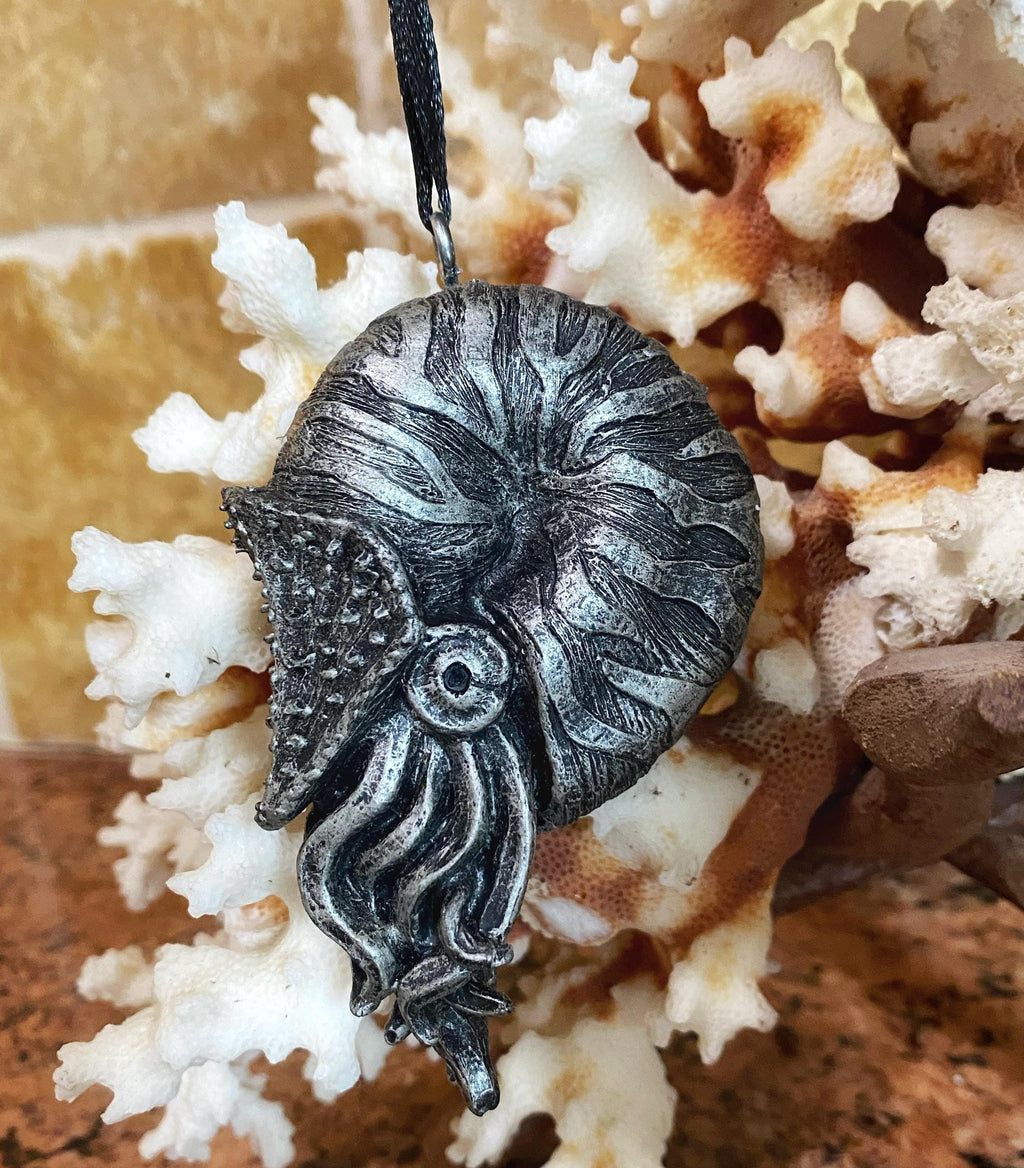 Nautilus Ornament, Hand Painted Resin Sculpture | Nautical Sea Creature Figurine | Ocean Themed Nautilus Ammonite Ornament for Holiday Decor