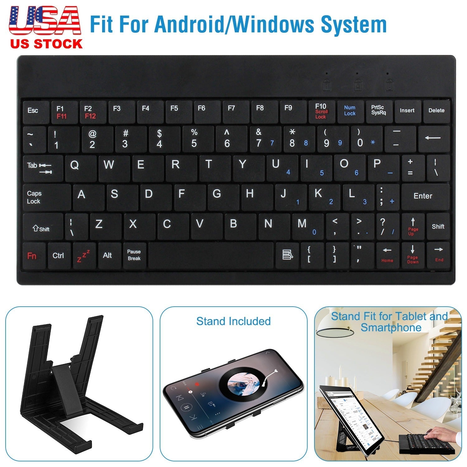 80 Keys Wired Keyboard Mini USB Connector Keyboard Portable Durable Keyboard w/ Carry Bag Tablet Stand for Android Window Tablet