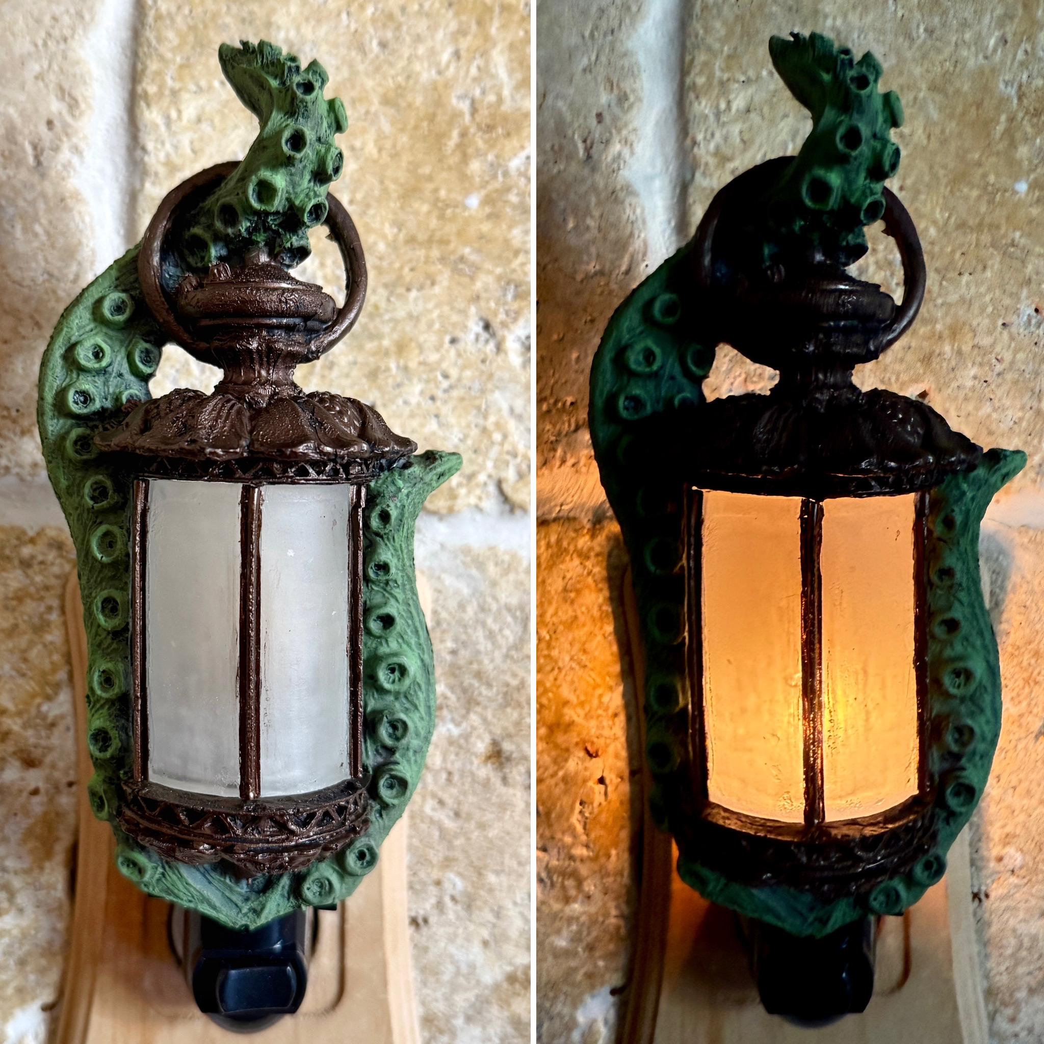 Tentacle Lantern Nightlight, Hand Painted Resin Sculpture | Nautical Gothic Night Light | Octopus Kraken Lighting for Fantasy Home Decor