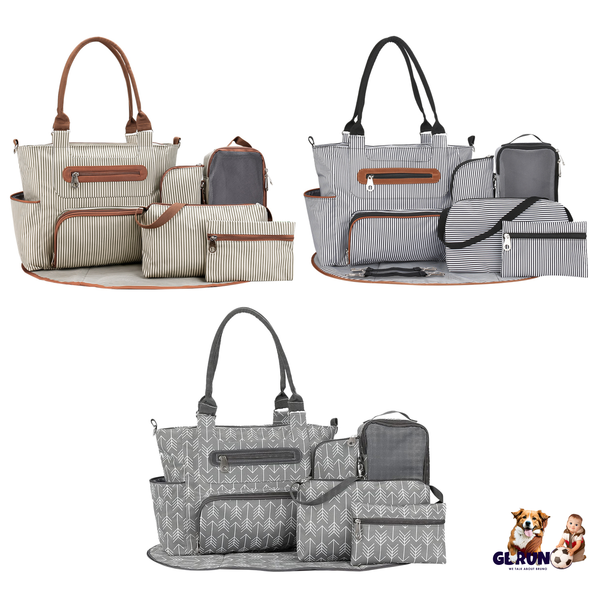 8Pcs Baby Nappy Diaper Bags Set for Mom Dad Mummy Handbags Multifunctional Diaper Changing Bags with Bottle Bag Mesh Bag Purse Diaper Pad 2 Burp Cloth