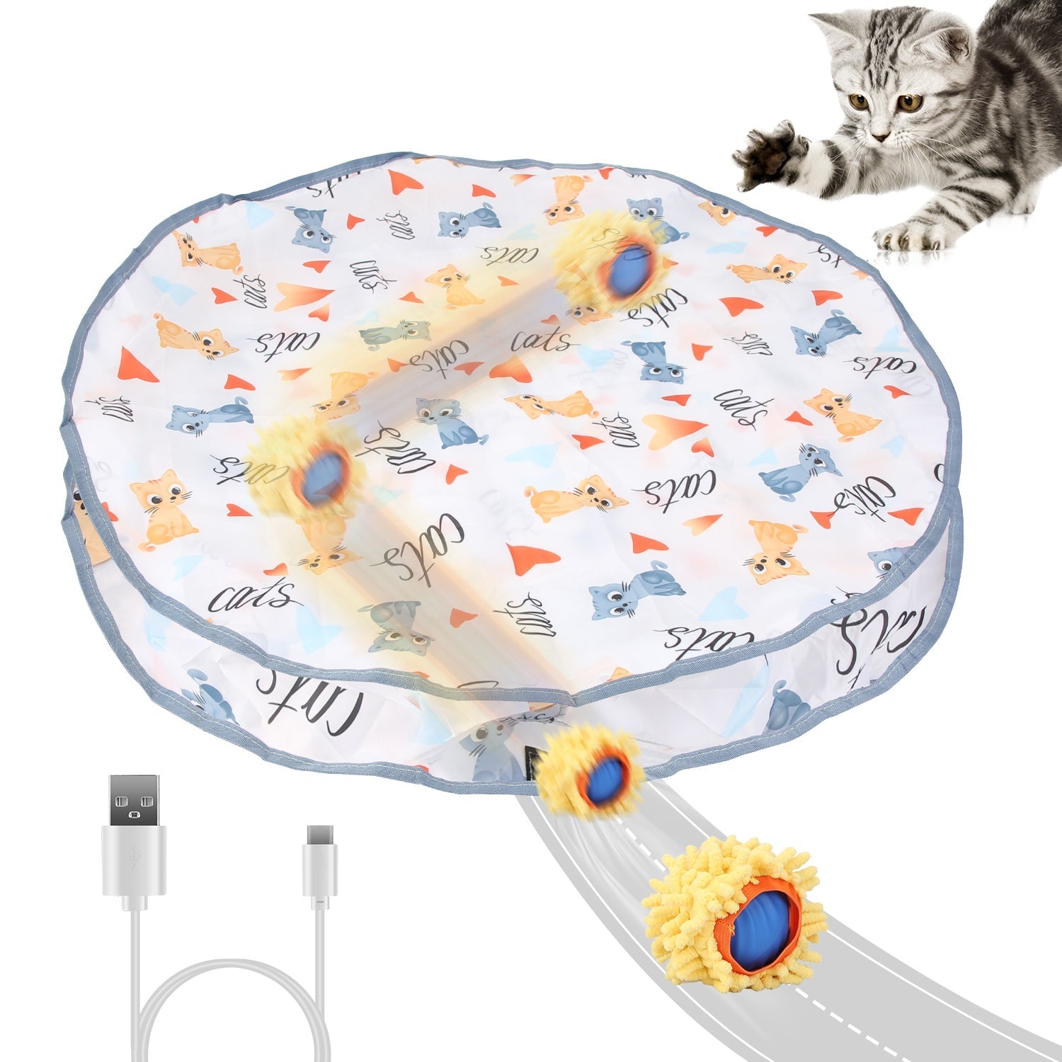 Cat Toys Ball Fast Rolling in Pouch Rechargeable Motion Activated Interactive Cat Toys for Indoor Cats Hide And Seek Mouse Catching Game