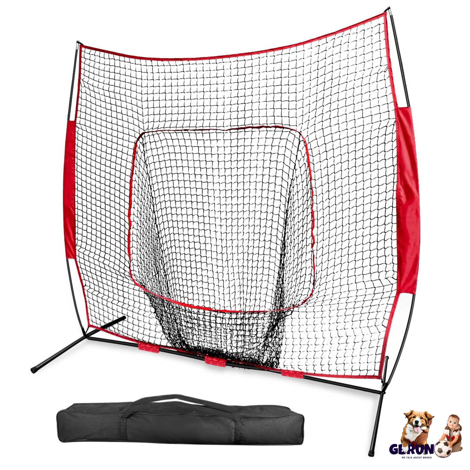7x7ft Baseball Softball Teeball Practice Net Batting Hitting Pitching Training Net w/ Bow Frame Carrying Bag for Solo Team Training