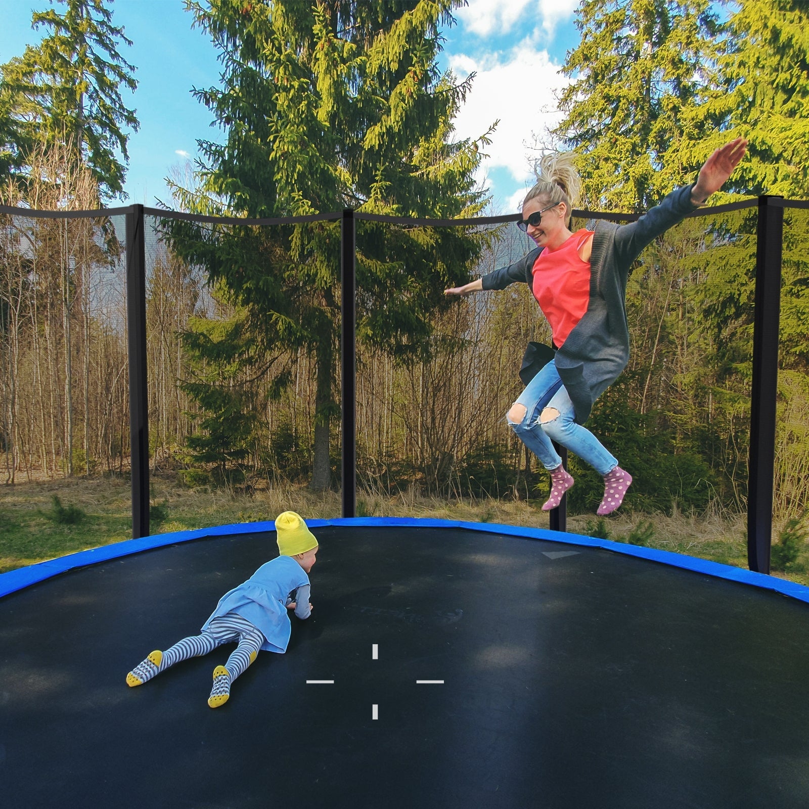 8/10/12/14/15/16 Feet Outdoor Trampoline Bounce Combo with Safety Closure Net Ladder-14 ft