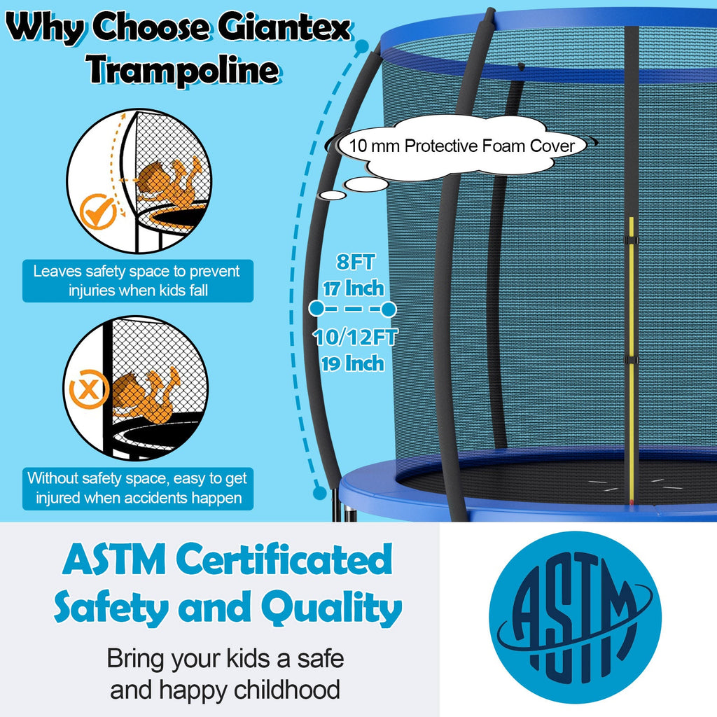 8 Feet ASTM Approved Recreational Trampoline with Ladder-Blue