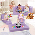 8-Piece Modular Kids Play Couch with Comfy Suede Fabric-Purple
