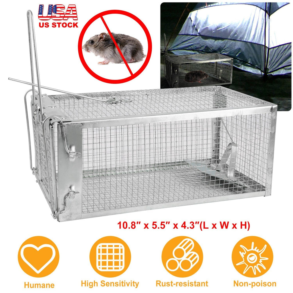 Rat Trap Cage Humane Live Rodent Trap Cage Galvanized Iron Mice Mouse Control Bait Catch with Detachable U Shaped Rod