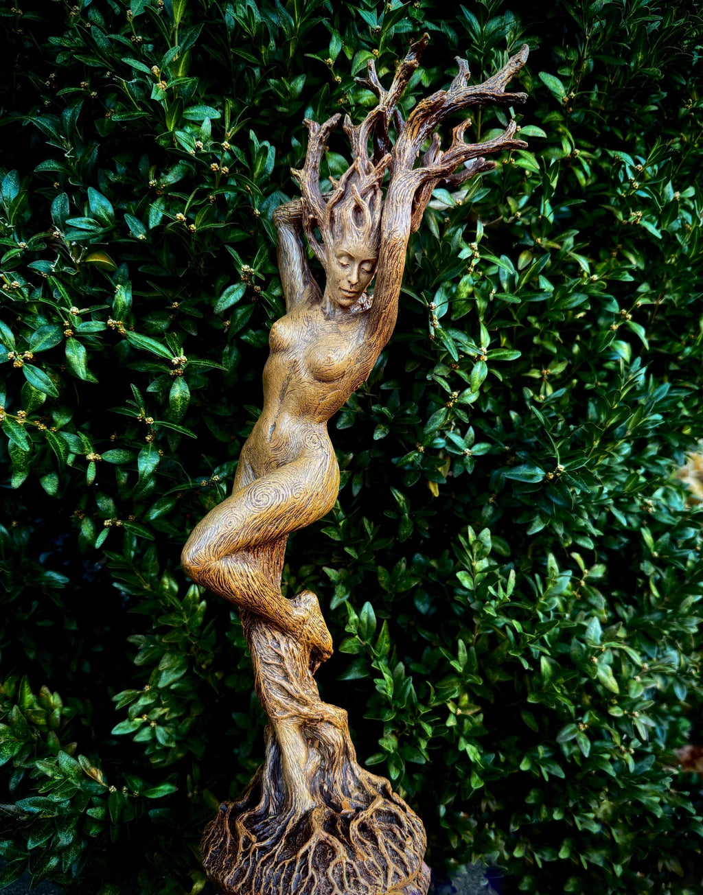 Dryad Statue, Hand Painted Resin Sculpture | Mythical Forest Creature Figurine |14” Woodland Goddess Altar Statue for Fantasy Art Decor