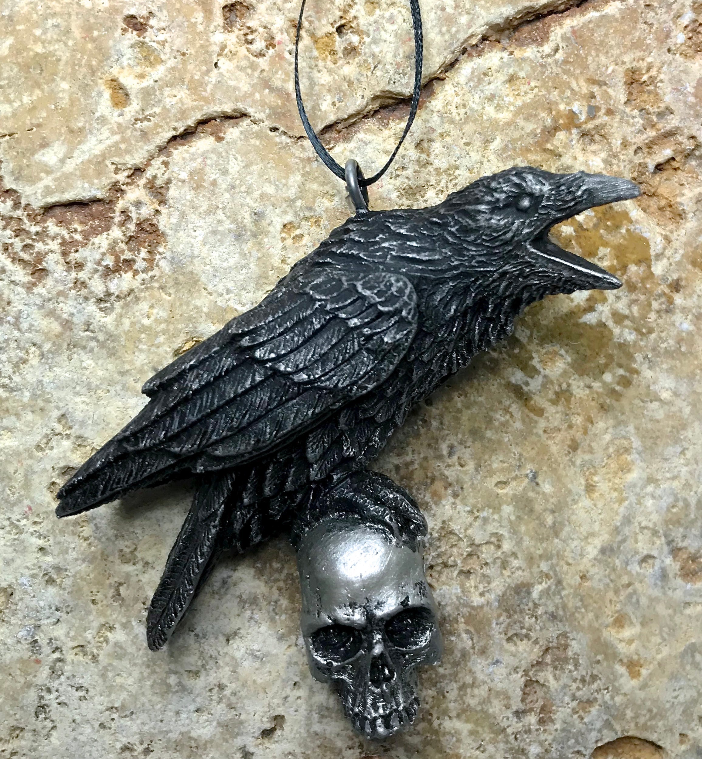 Raven Perched on Skull Ornament | Unique Gothic Home Decor | Resin Sculpture Poe's Raven, Literary Ornament Gift and Gothic Holiday Decor