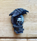 Raven Magnet, Hand Painted Resin Sculpture | Gothic Fantasy Decor | Poe's Raven and Skull Magnet for Fantasy and Gothic Decor