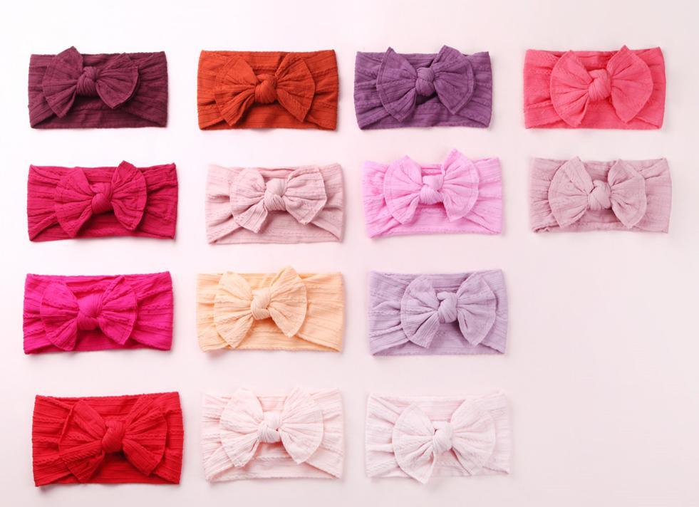 Modern Braid Nylon Bow Knot Solid Wide Nylon Headbands Turban Baby Girls Head Wrap For Girls