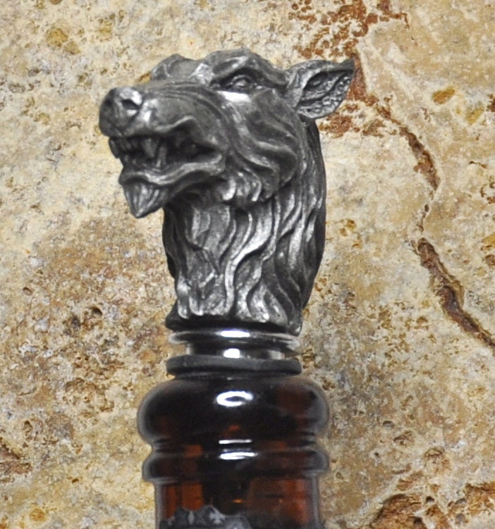 Wolf Head Winestopper, Hand Sculpted Resin,  Mythic Fantasy Art Barware | Gothic Werewolf Bottle Stopper | Fantasy Wine and Barware Gift