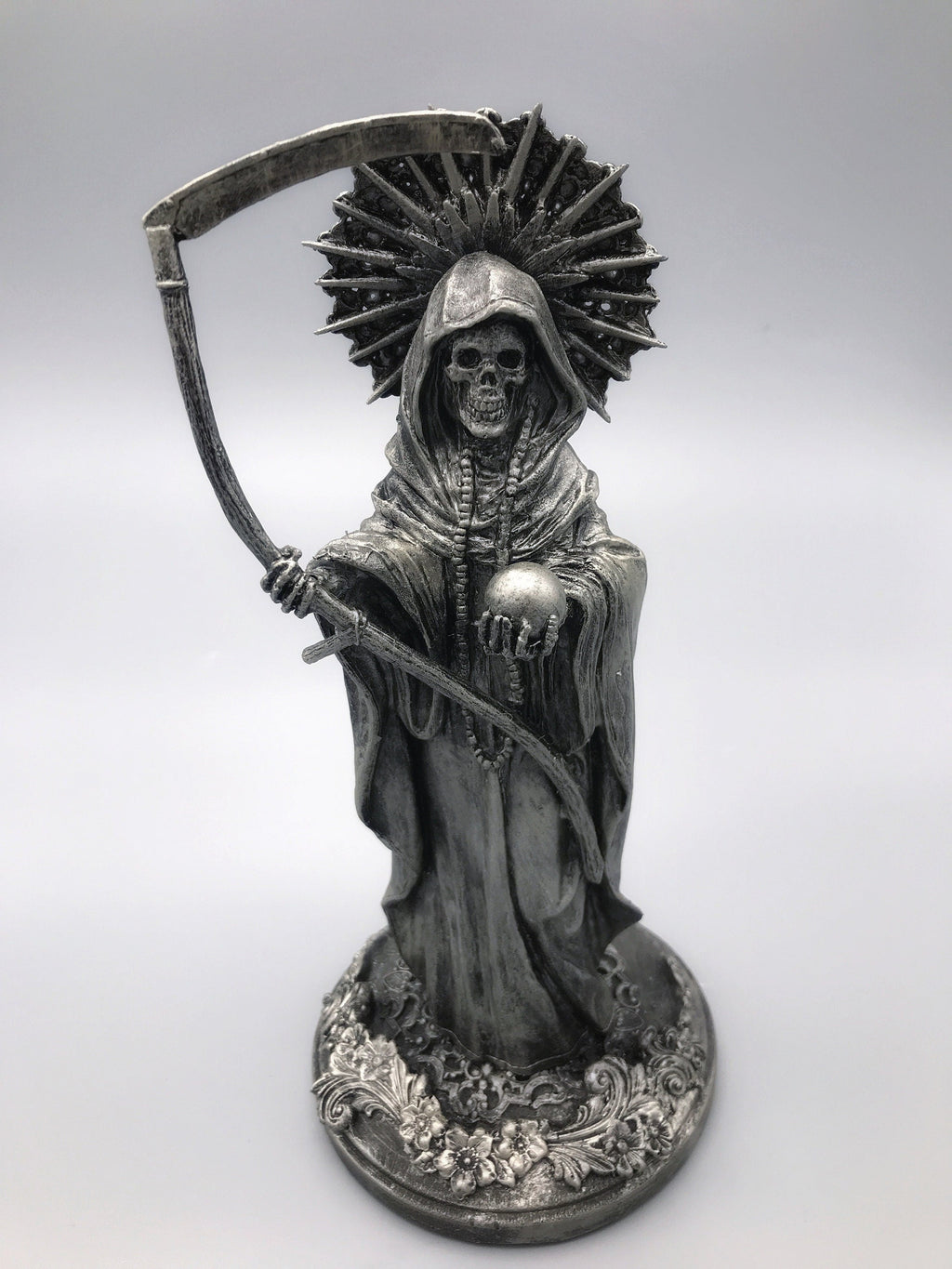 Santa Muerte Statue, Hand Painted Sculpture | Mexican Saint of Death Altar Statue | Gothic Figurine, Dia de los Muertos Decor