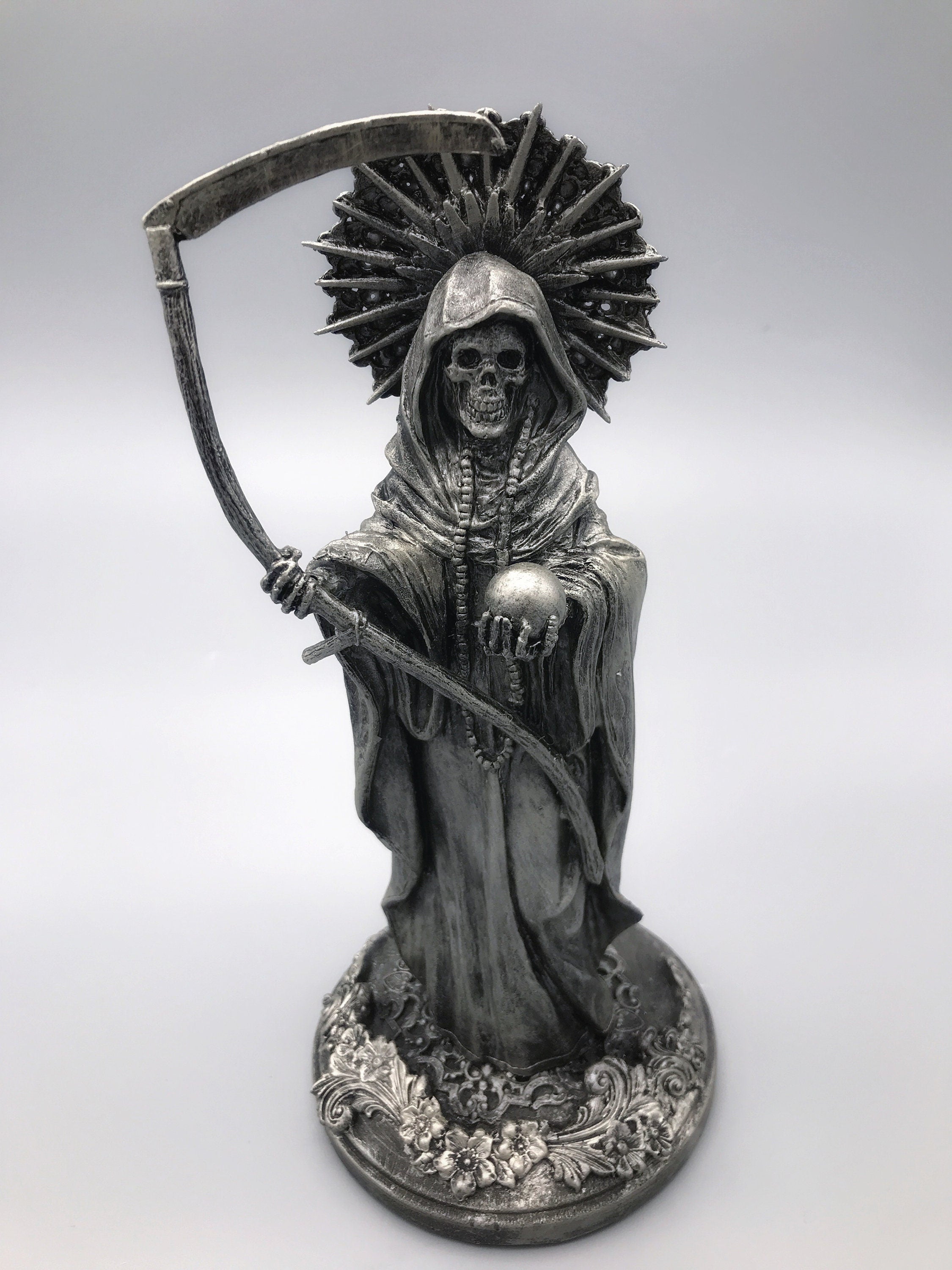 Santa Muerte Statue, Hand Painted Sculpture | Mexican Saint of Death Altar Statue | Gothic Figurine, Dia de los Muertos Decor