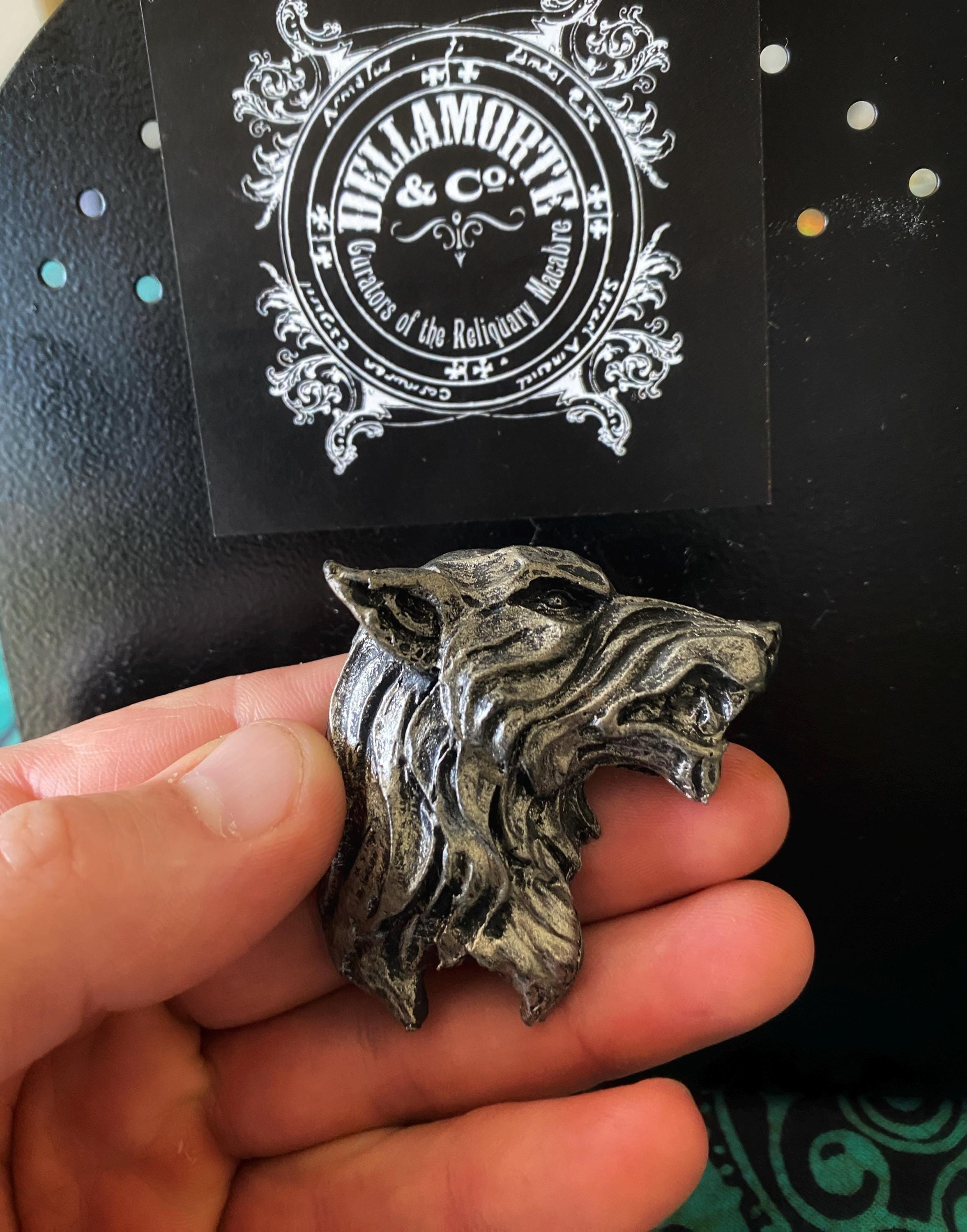 Wolf's Head Magnet, Hand Painted Resin Sculpture | Mythic Fantasy Decor | Wolf Magnet for Fantasy and Gothic Decor