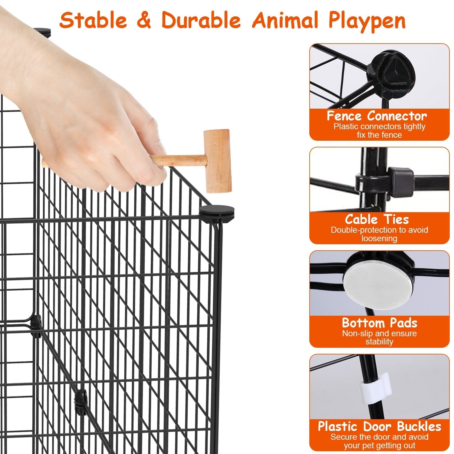 Small Animal Playpen with Door Dog Metal Playpen Small Medium Kitten Puppy Guinea Pig Rabbit Kennel Small Animal Cage Metal Wire Fence For Indoor Outd