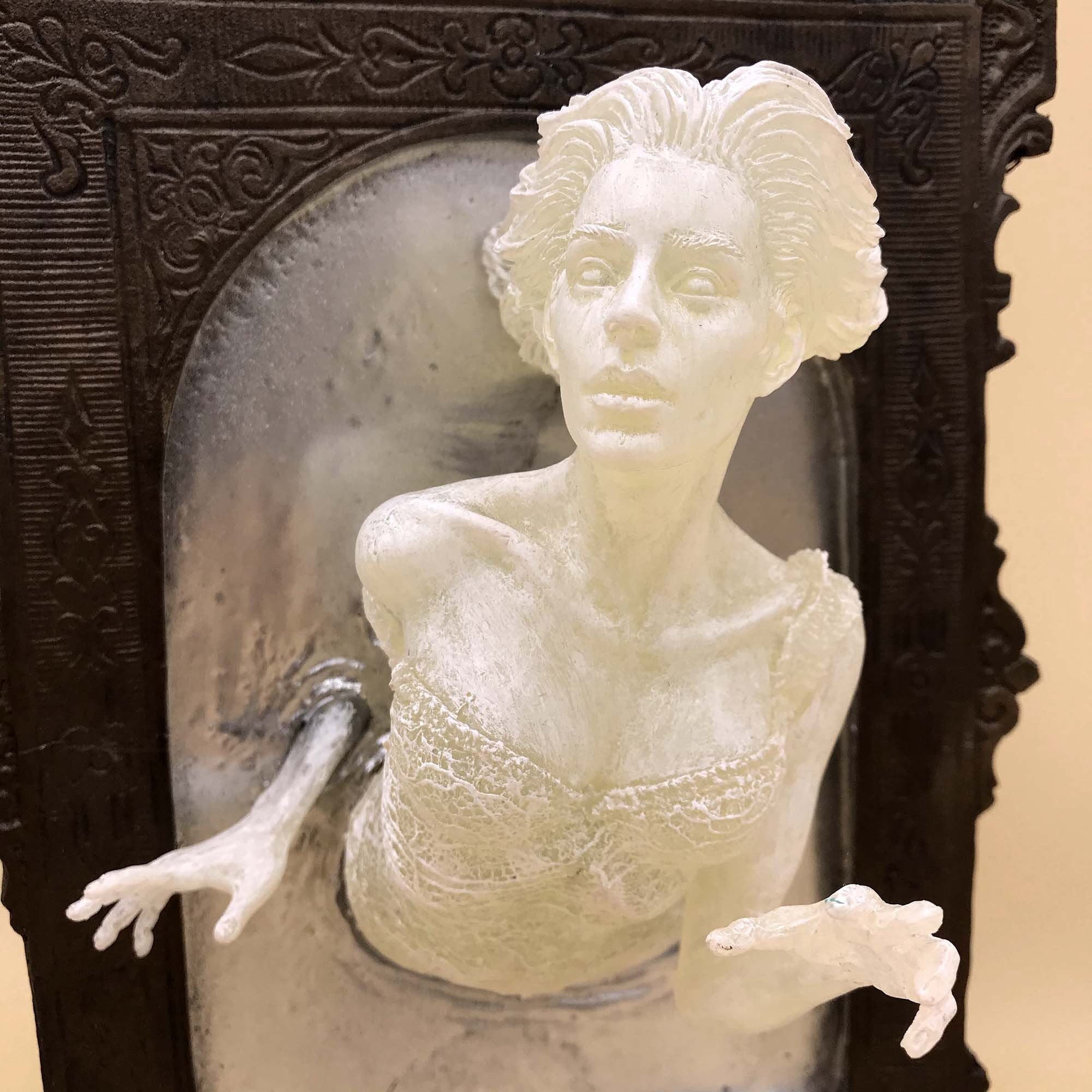Ghost in the Mirror Wall Plaque,  Large Version, Resin |Victorian Gothic Haunted Wall Art |Gift for Halloween and Spooky Home Decor