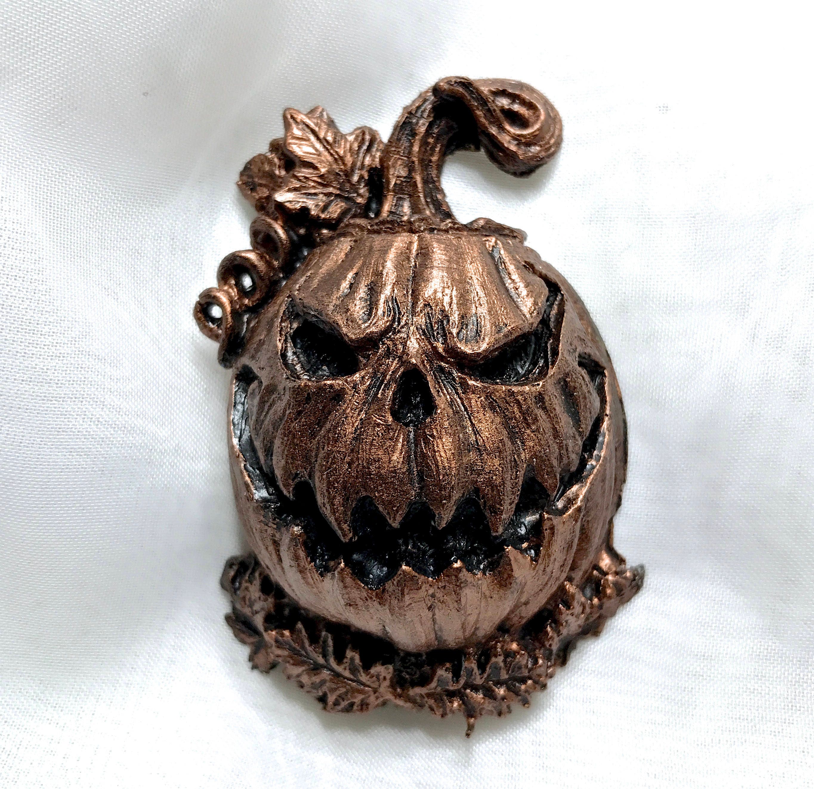 Jack O' Lantern Magnet, Hand Painted Resin Sculpture | Gothic Fantasy Decor | Halloween Pumpkin Magnet for Fantasy and Gothic Decor