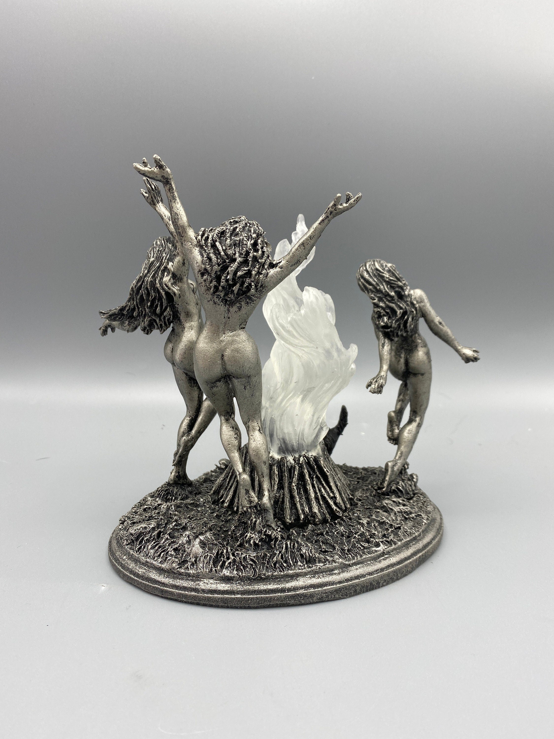 Witch’s Sabbath Statue, Hand Painted Resin Sculpture with LED Tea Light | Pagan Folklore Figurine | Witchy Art for Gothic Home Decor
