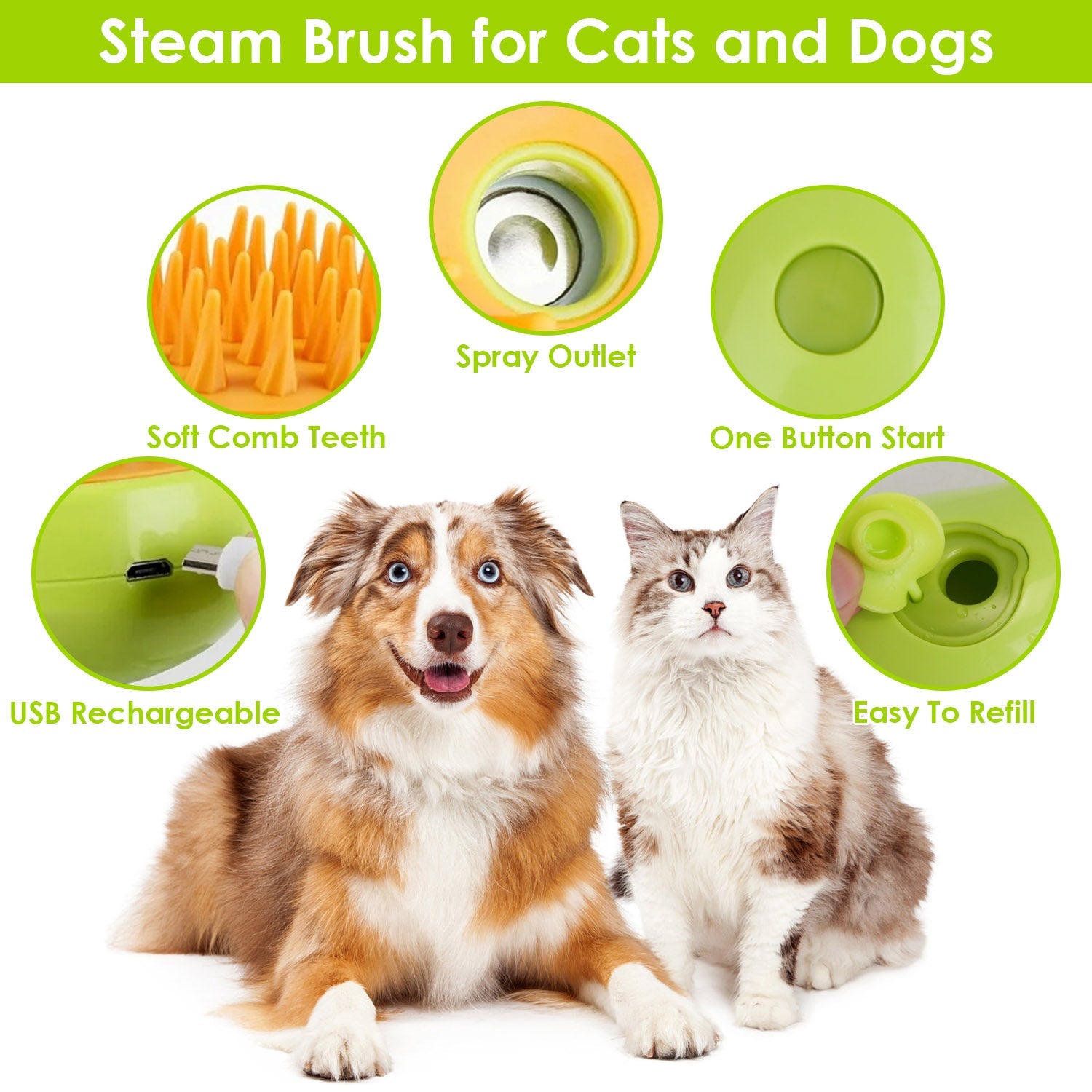 3 In 1 Cat Grooming Steam Brush Hair Brush with Steamer Pet Massage Comb Cleaning Brush for Cats Dogs USB Rechargeable