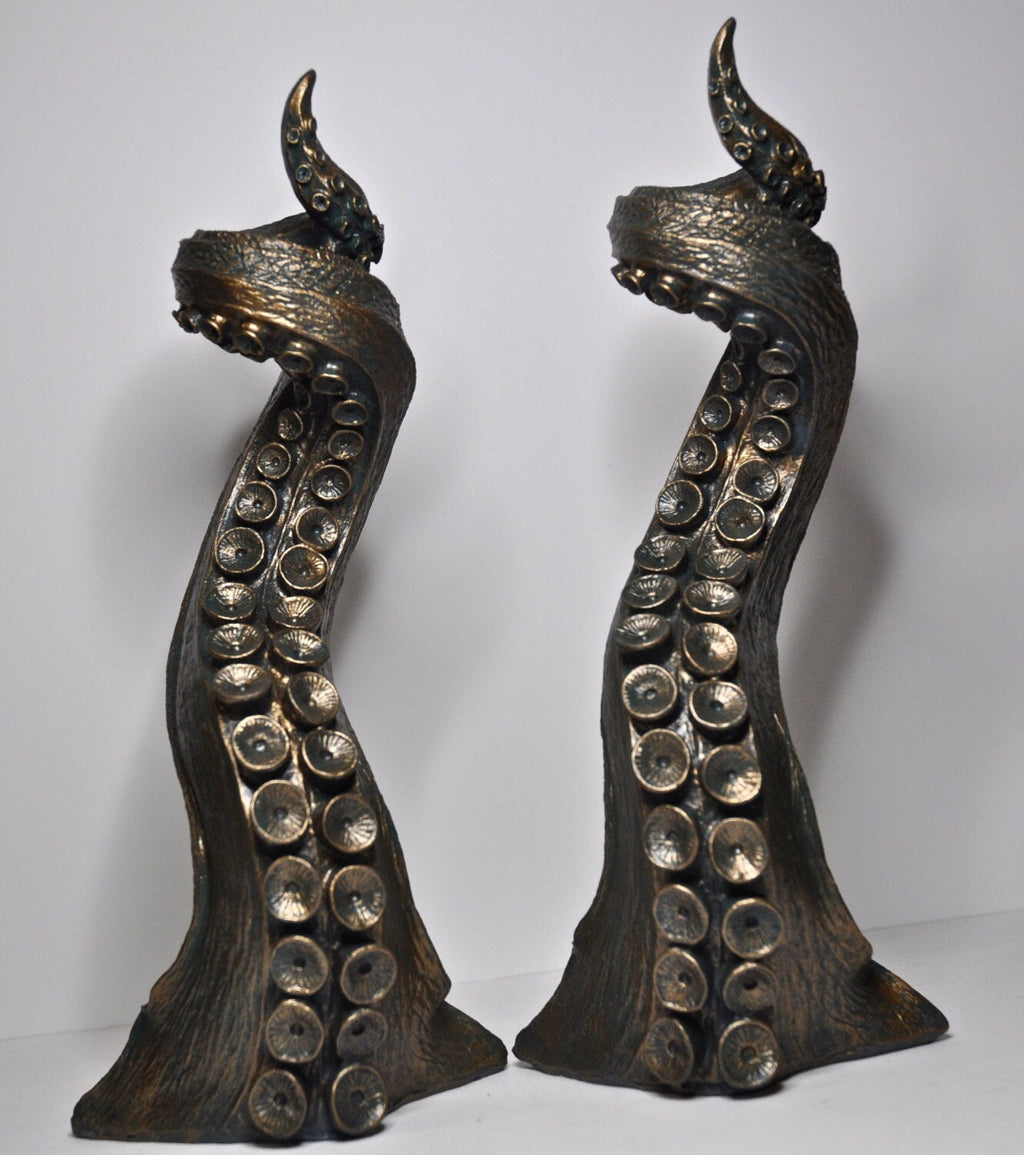 Tentacle Candlestick Holder,Pair, Hand Sculpted Resin | Octopus Lovecraftian Tentacle Candle for Nautical Gift and Gothic Home Decor