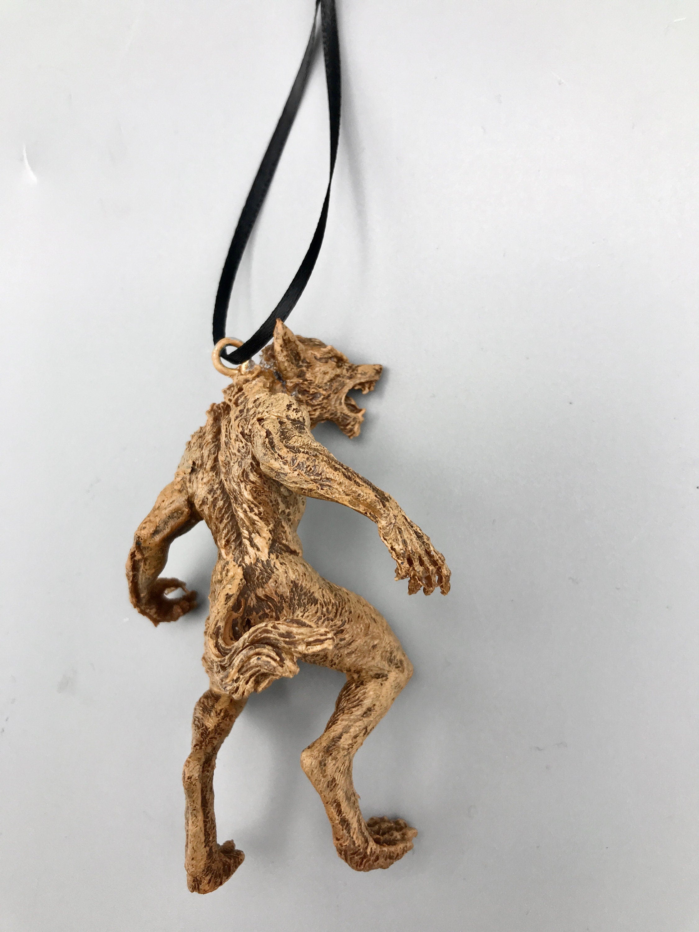 Werewolf Ornament, Brown, Hand Painted Resin Sculpture | Gothic Halloween Legendary Monster | Dark Folklore for Spooky Holiday Ornament