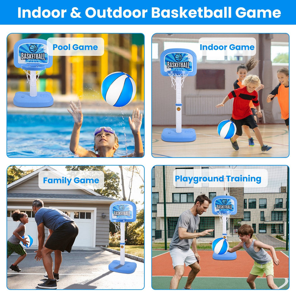 2 In 1 Poolside Basketball Game Set Pool Basketball Goal Indoor Outdoor Kids Basketball Court Water Basketball Toy with 2 Balls Gift for Boys Girls Ag