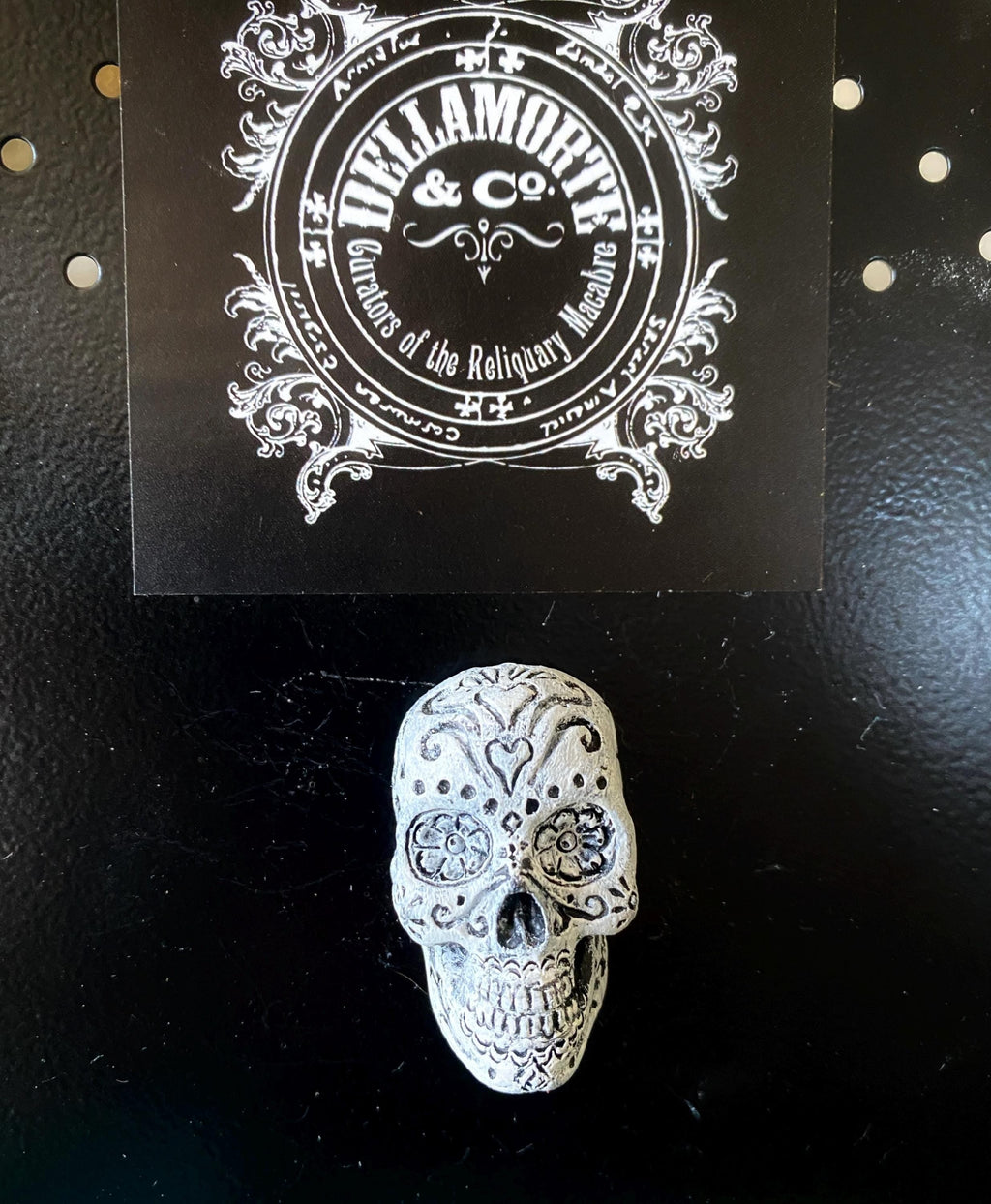 Day of the Dead Skull Magnet, Hand Painted Resin Sculpture | Gothic Fantasy Decor | Dia de los Muertos Magnet for Fantasy and Gothic Decor