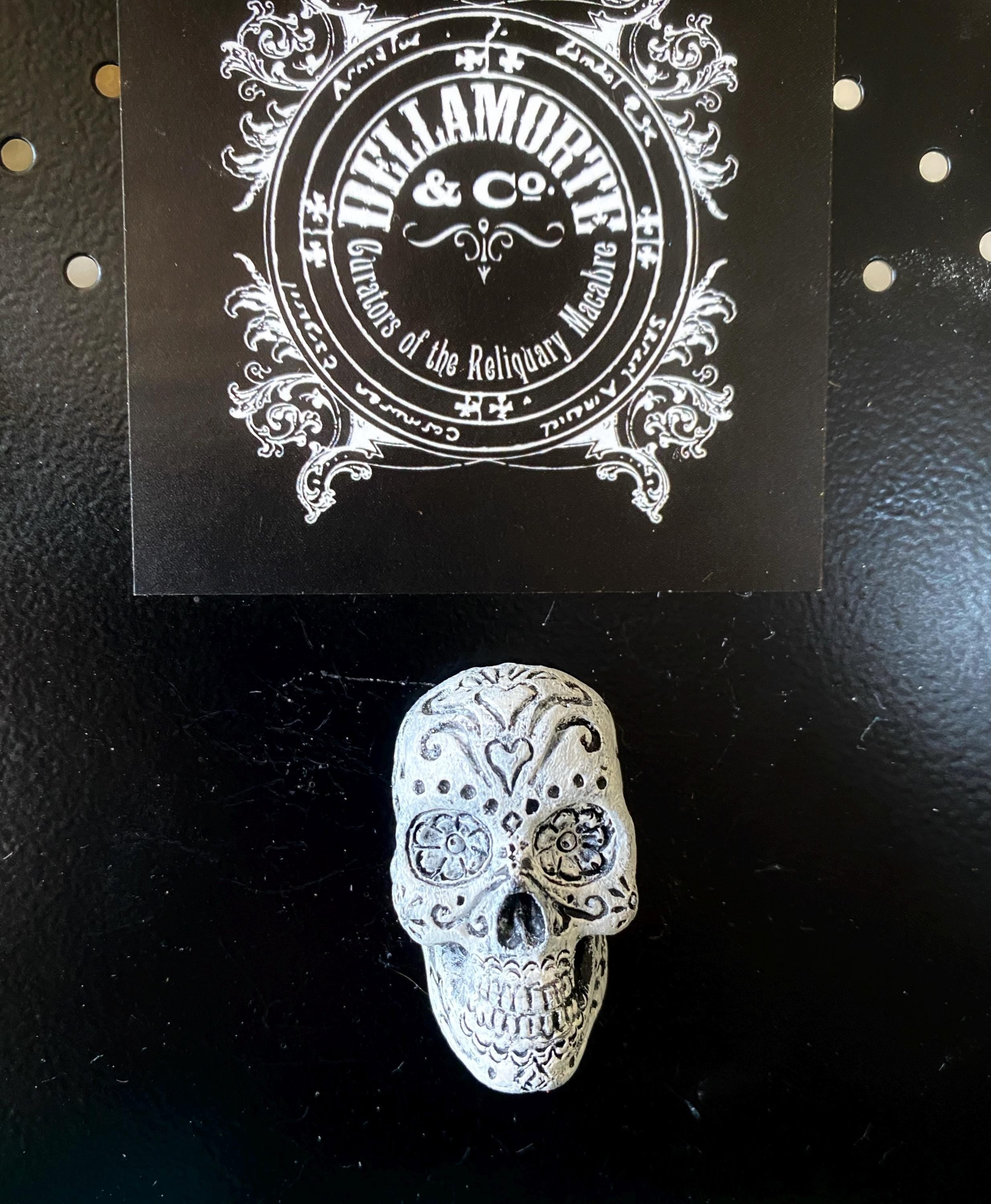 Day of the Dead Skull Magnet, Hand Painted Resin Sculpture | Gothic Fantasy Decor | Dia de los Muertos Magnet for Fantasy and Gothic Decor