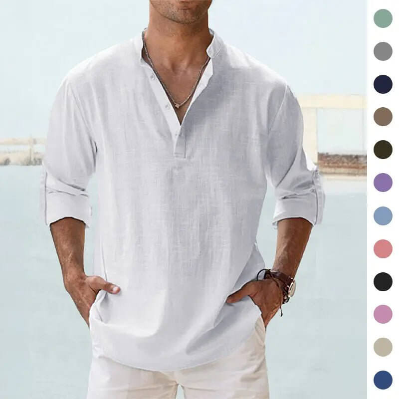 Men's Cotton Linen Shirt – Loose Fit Long Sleeve Casual Top