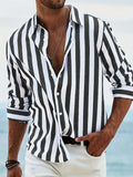 Striped Print Shirt Casual Loose Long-sleeved Shirt Men's Clothing