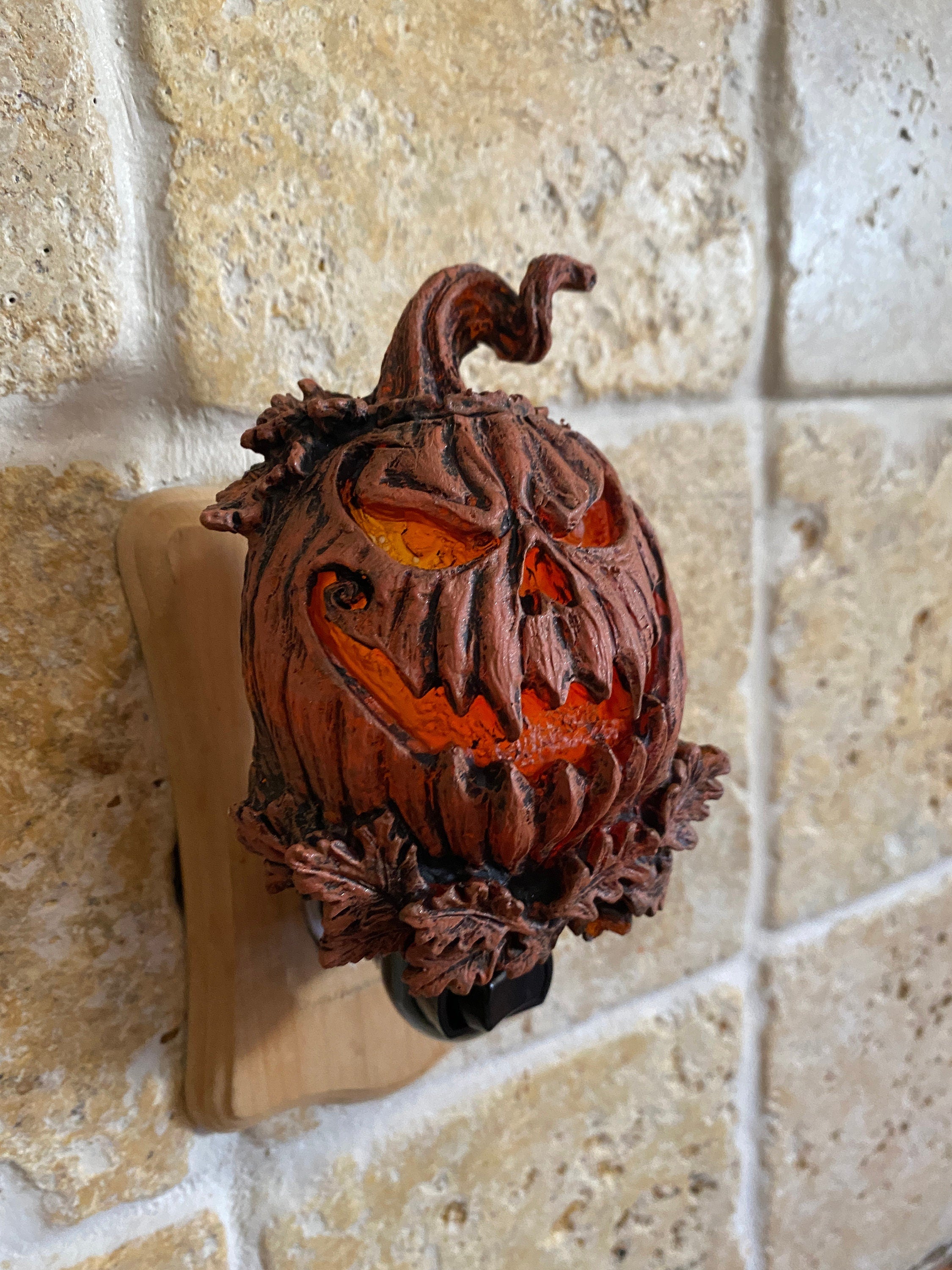Jack O' Lantern Nightlight, Hand Painted Resin Sculpture | Halloween Gothic Night Light |  Pumpkin Lighting for Gothic Fantasy Home Decor