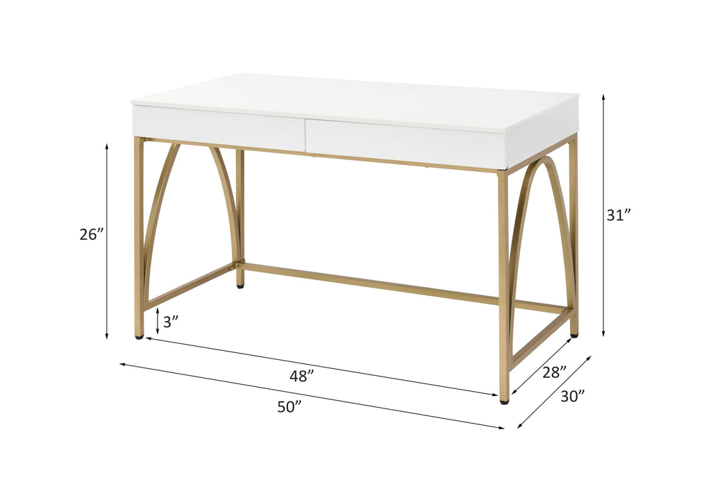 Lightmane - Writing Desk (Same Ac00900) - White High Gloss & Gold