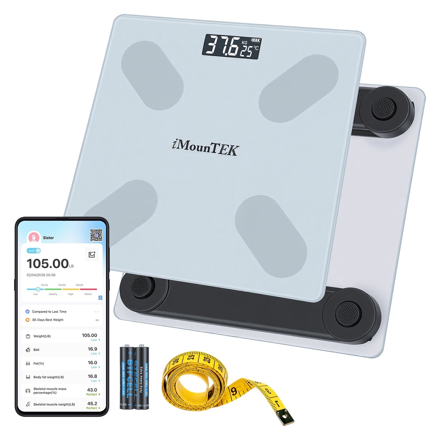 Smart Digital Scale For Body Weight High Accuracy BMI Weight Scale Full Body Composition Analysis Sync with APP 4mm Tempered Glass 397LBS Capacity LCD
