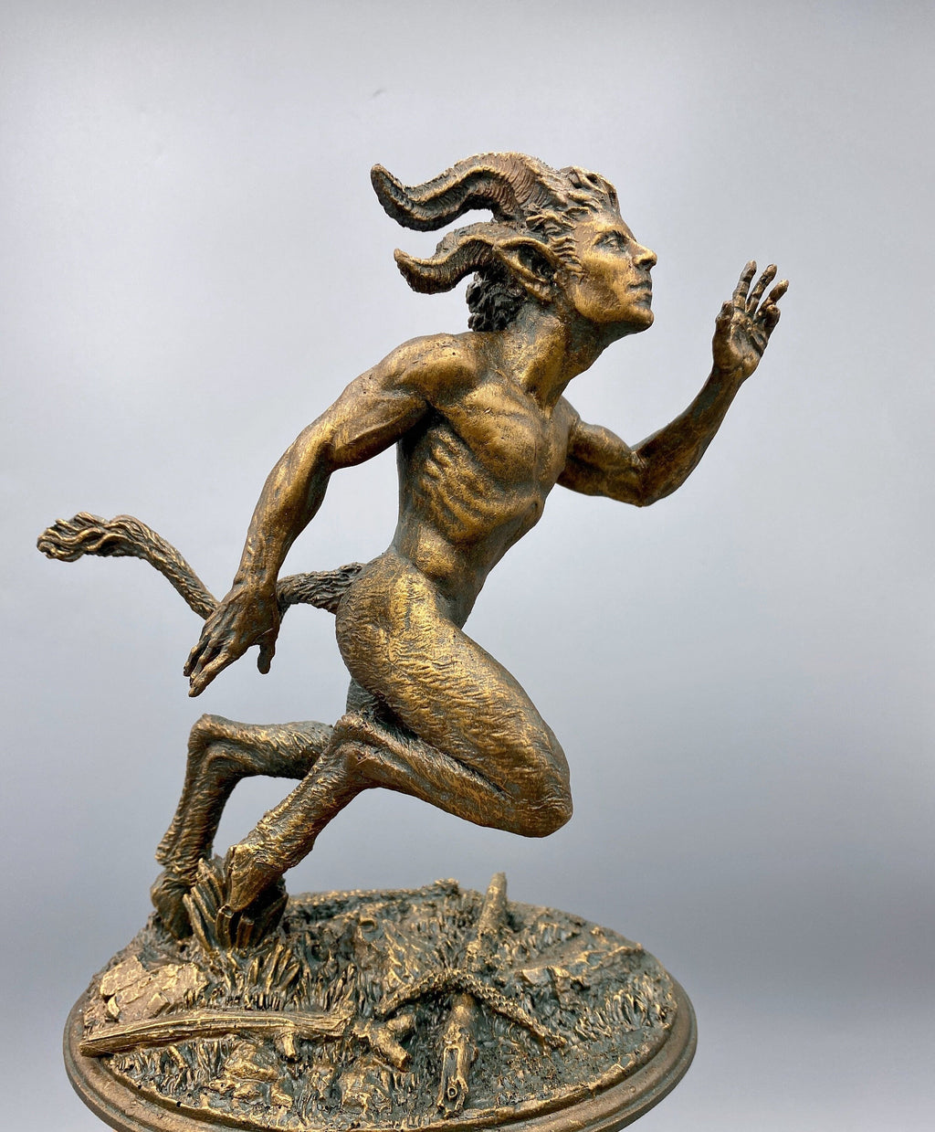 Running Satyr Statue, Hand Painted Resin Sculpture | Mythical Creature Figurine | Unique Legendary Faun Figurine. Fantasy Art Decor