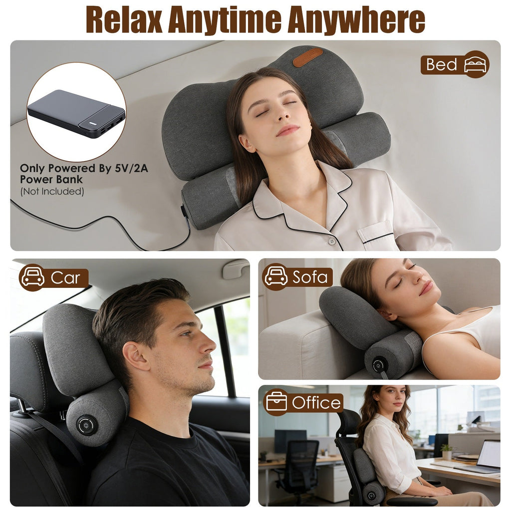 USB Heated Neck Pillow Zero Pressure Memory Foam Cervical Neck Pillow Heated Bed Pillow with Eye Mask Adapter for Pain Relief