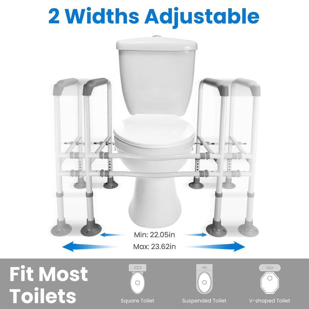 Toilet Safety Rails for Elderly Adjustable Toilet Safety Rails Stand Alone Toilet Safety Frame with Adjustable Heights Width for Elderly Pregnant Pati