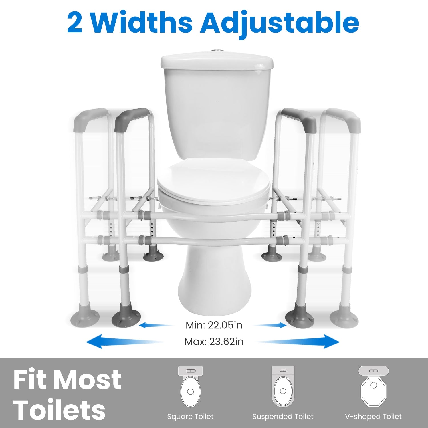 Toilet Safety Rails for Elderly Adjustable Toilet Safety Rails Stand Alone Toilet Safety Frame with Adjustable Heights Width for Elderly Pregnant Pati