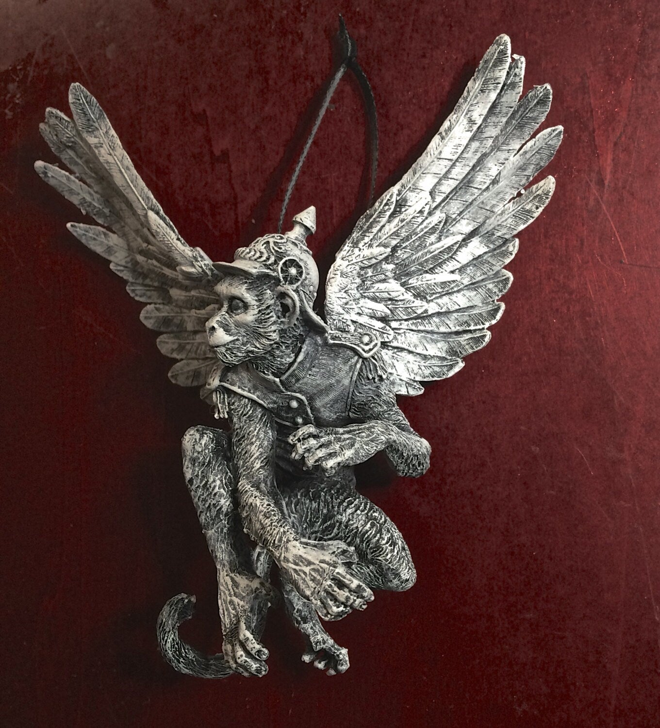 Flying Monkey Ornament, Hand Painted Resin Sculpture | Mythical Creature Figurine | Wizard of Oz Winged Monkey Ornament. Fantasy Art Decor