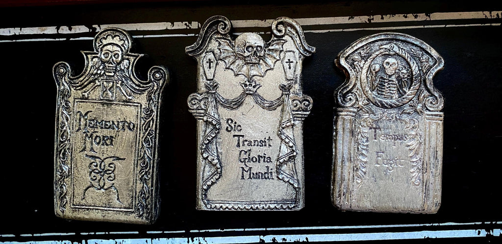 Tombstone Magnet Set of 3, Hand Painted Resin Sculpture | Gothic Fantasy Decor | Historic Gravestone Magnet for Fantasy and Gothic Decor
