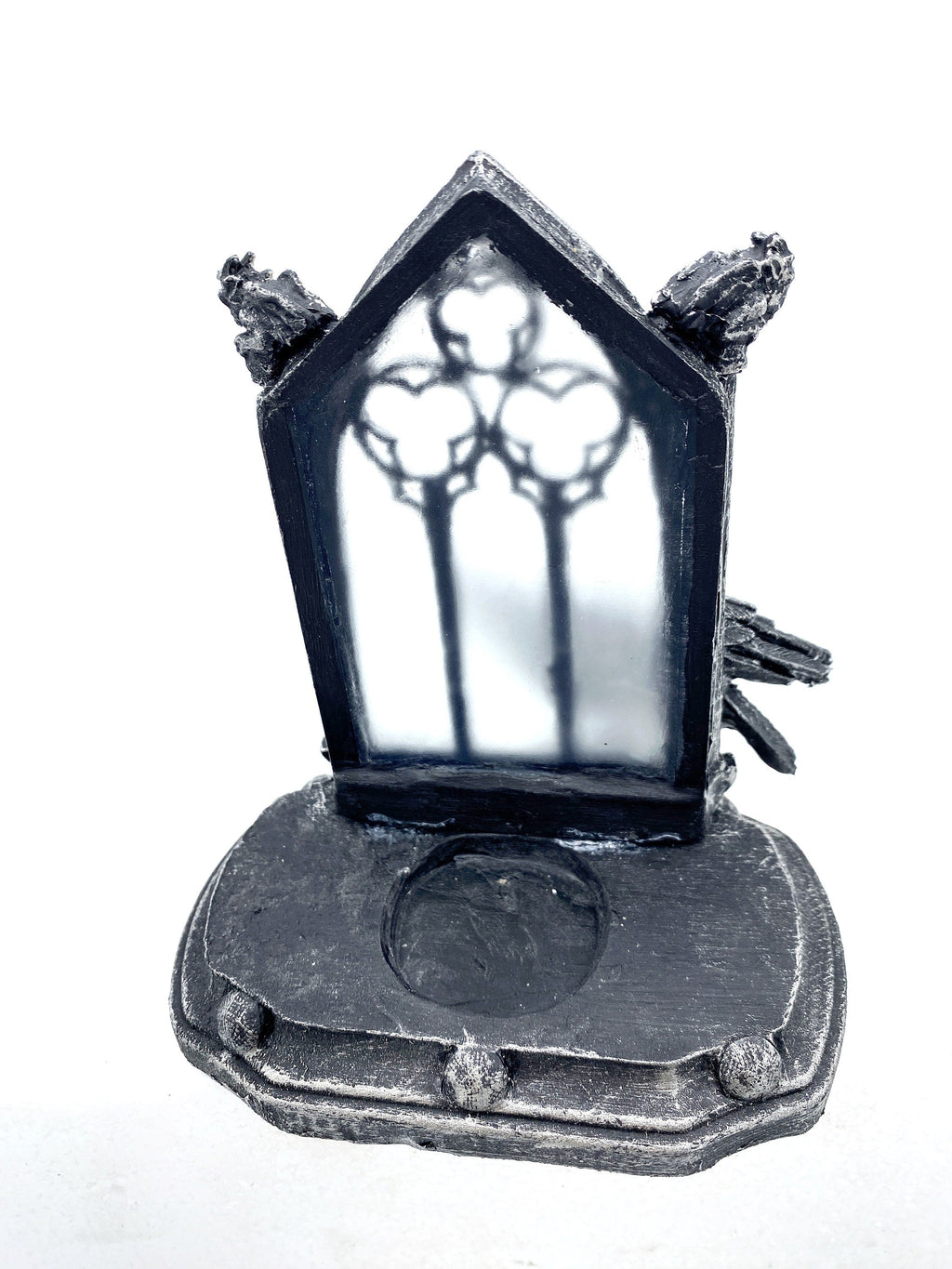 Raven and Window Tea Light, Hand Painted Resin Sculpture | Medieval Gothic Night Light | Poe’s Raven Lighting for Gothic Fantasy Home Decor