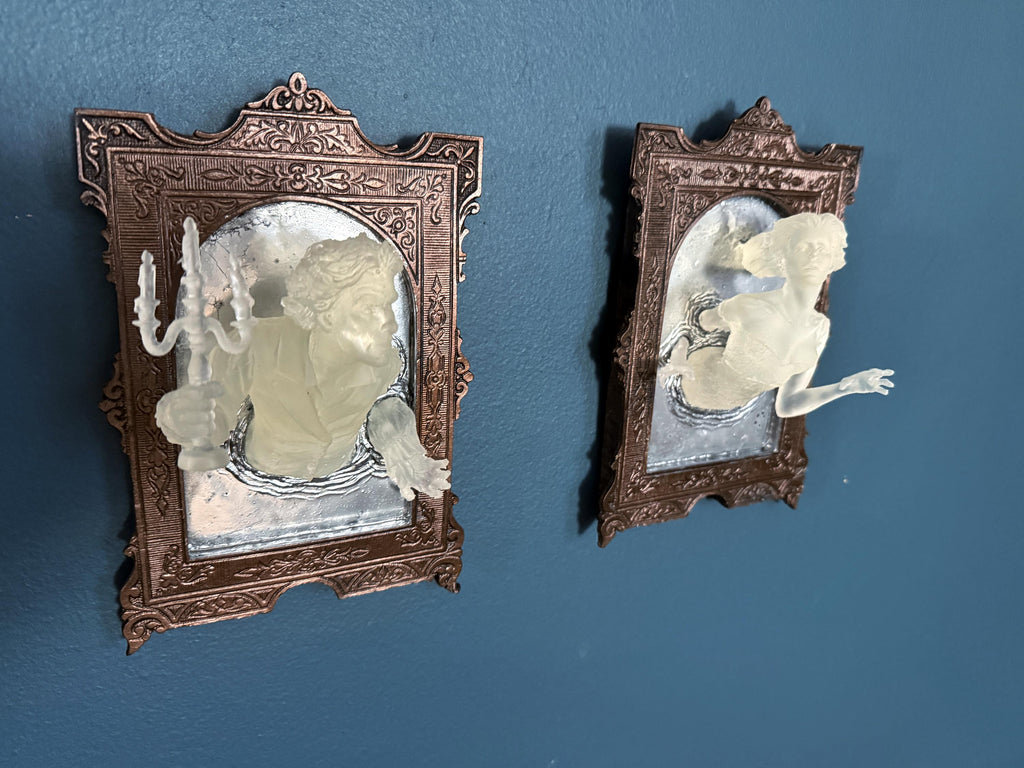 Ghost in the Mirror Wall Plaque Pair, Glow in the Dark Resin | Victorian Gothic Haunted Wall Art |  Gift for Halloween and Spooky Home Decor