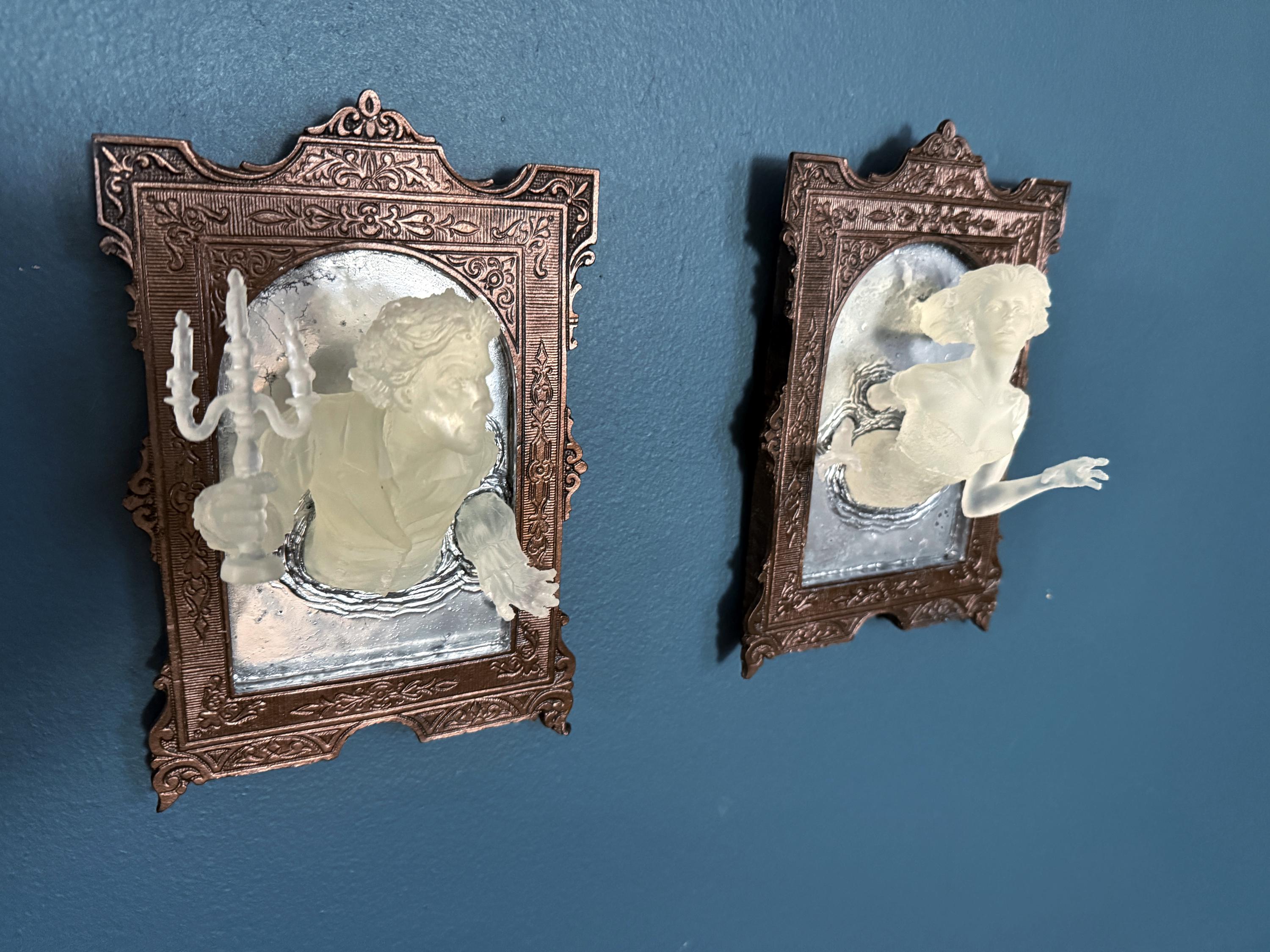 Ghost in the Mirror Wall Plaque Pair, Glow in the Dark Resin | Victorian Gothic Haunted Wall Art |  Gift for Halloween and Spooky Home Decor