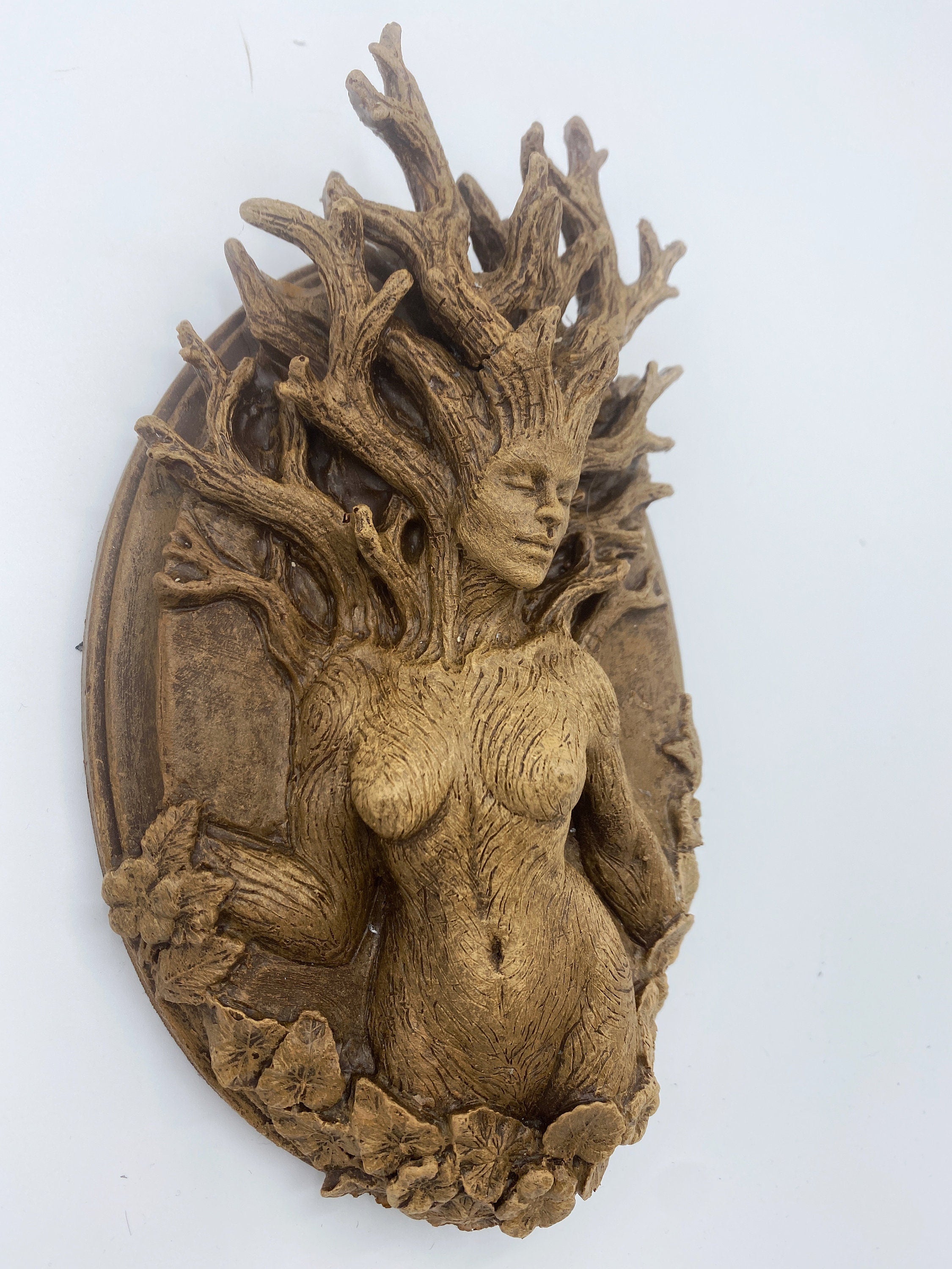 Dryad Wall Plaque, Hand Painted Resin Sculpture | Mythic Forest Creature Wall Art | Woodland Goddess Wall Plaque for Nature Lovers