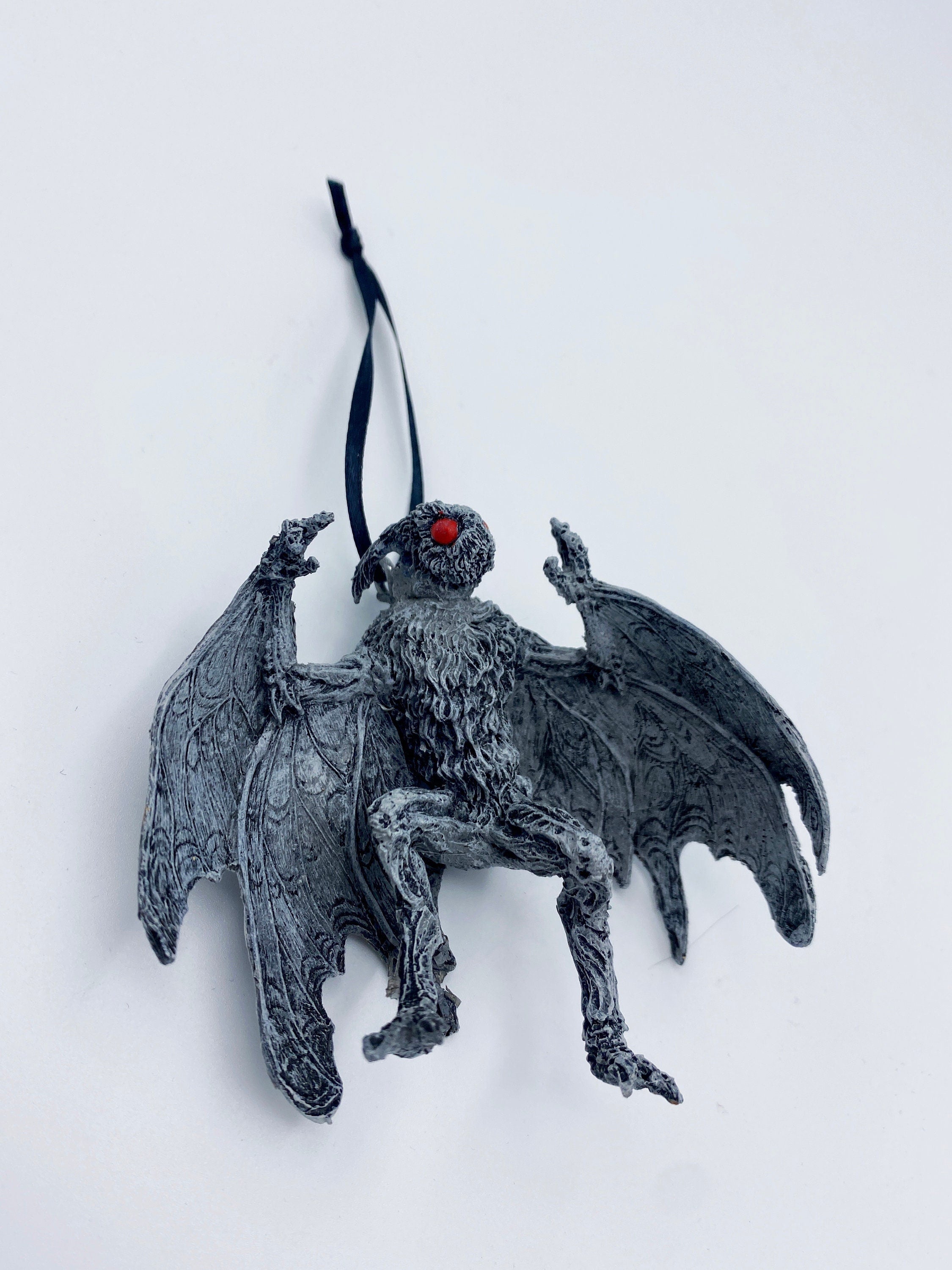 Mothman Ornament, Hand Painted Resin Sculpture | Cryptozoology Creature Figurine | Urban Legend Moth Man Monster Ornament, Horror Art Decor