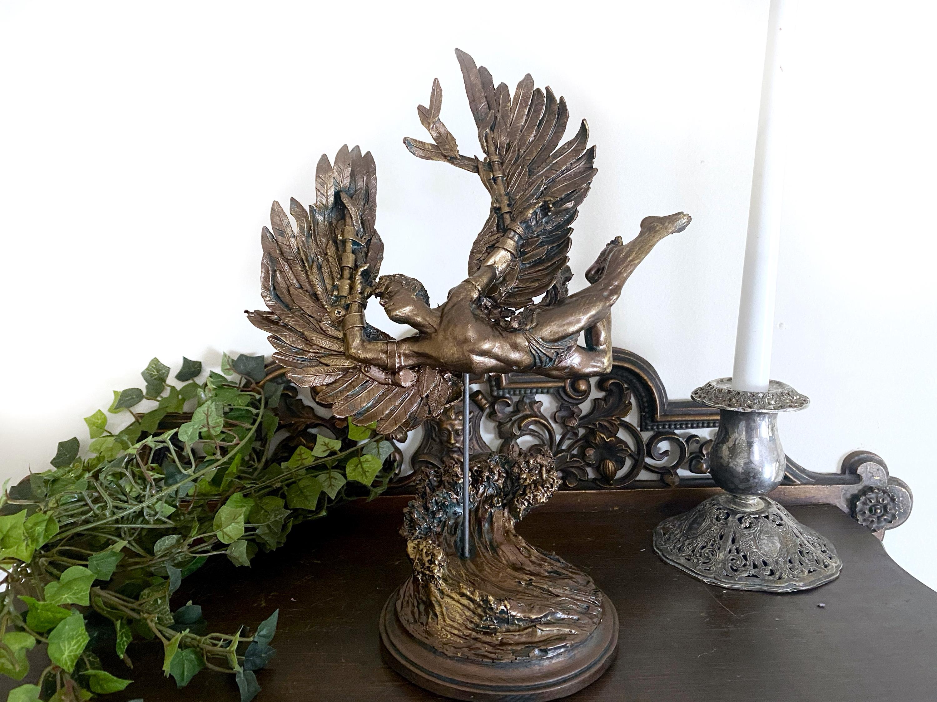 Flight of Icarus/ Fallen Angel Statue, Hand Painted Resin | Mythological Character Figurine | Myths and Legends Statue |Fantasy Art Decor