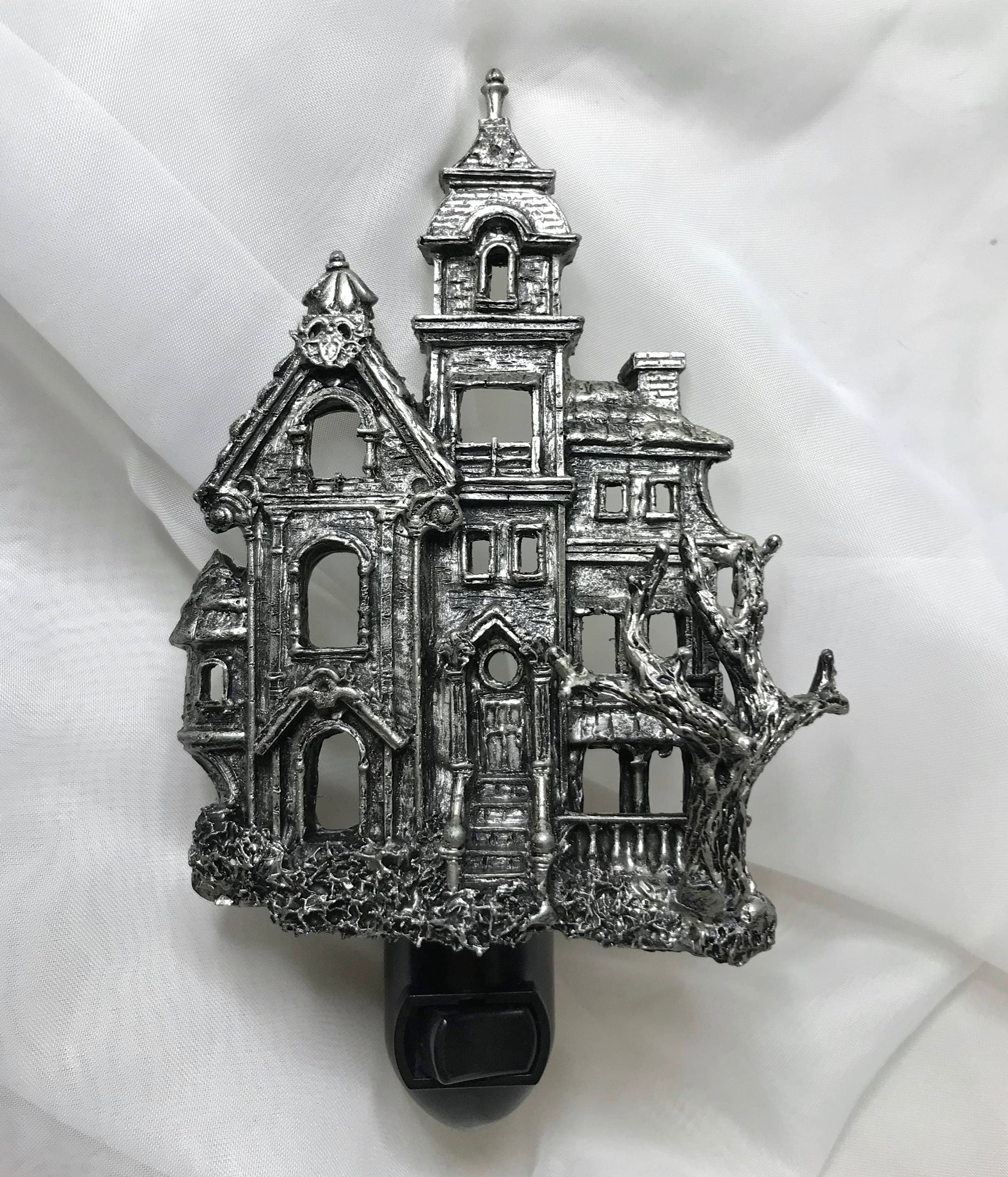 Haunted Mansion Nightlight, Hand Painted Resin Sculpture | Victorian Gothic Night Light | Ghost House Lighting for Gothic Fantasy Home Decor