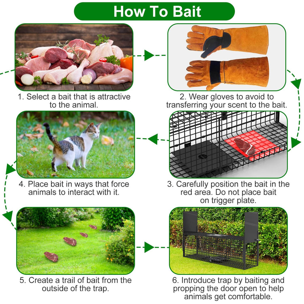 32in 2 Door Live Animal Cage Trap For Animals Under 12LBS Easy To Setup Humane Galvanized Iron Trap Cage For Rabbits Groundhogs Skunk Opossums Nutria